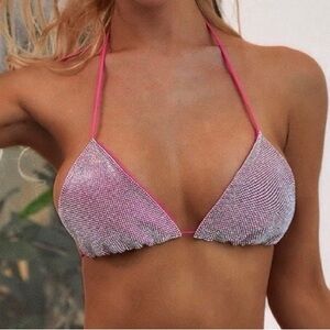Womens Euphoria Hot Pink Rhinestone Sparkle Bikini Top